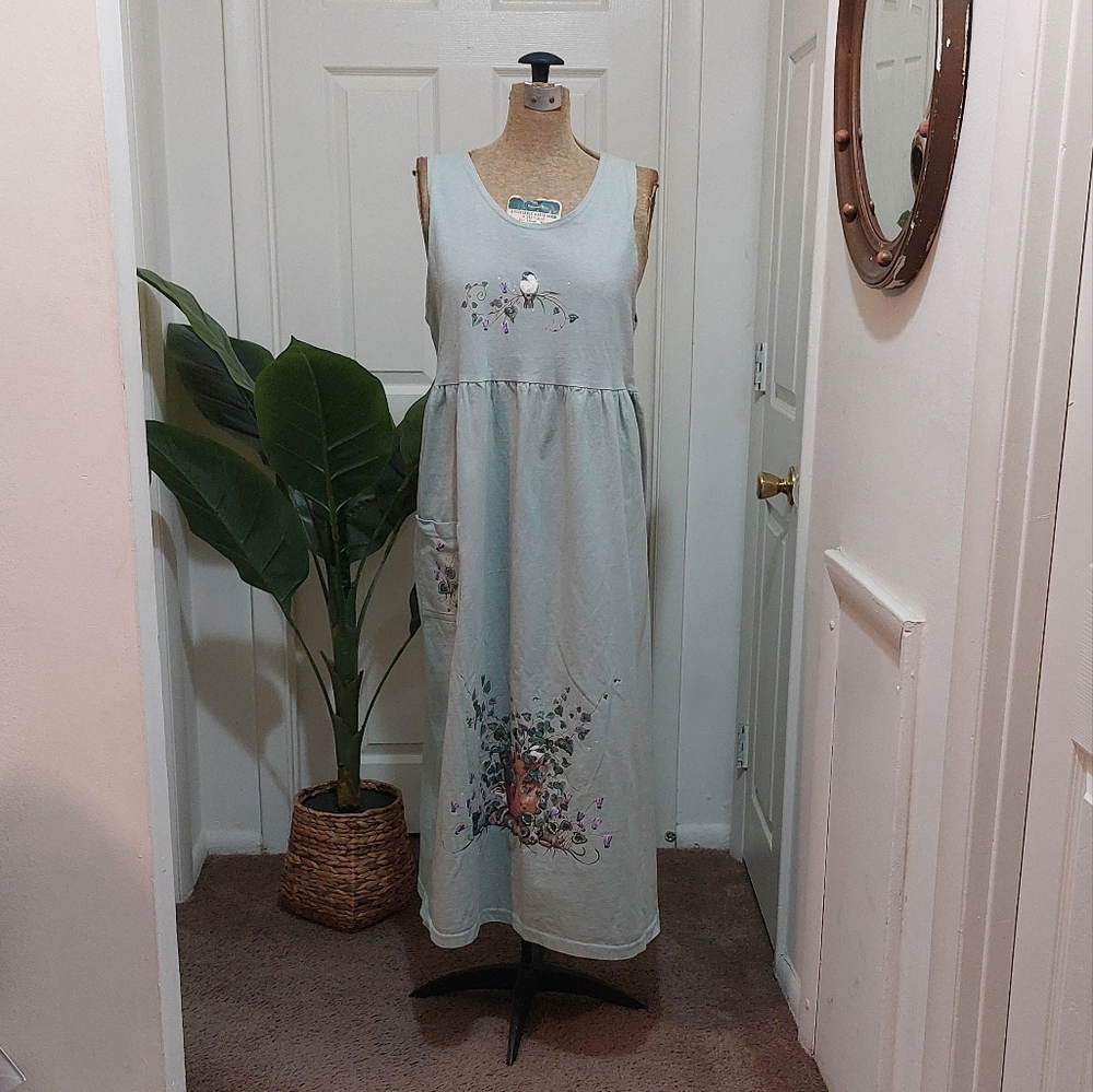 Vintage Cotton Pastel Floral Maxi Dress Size Small/medium